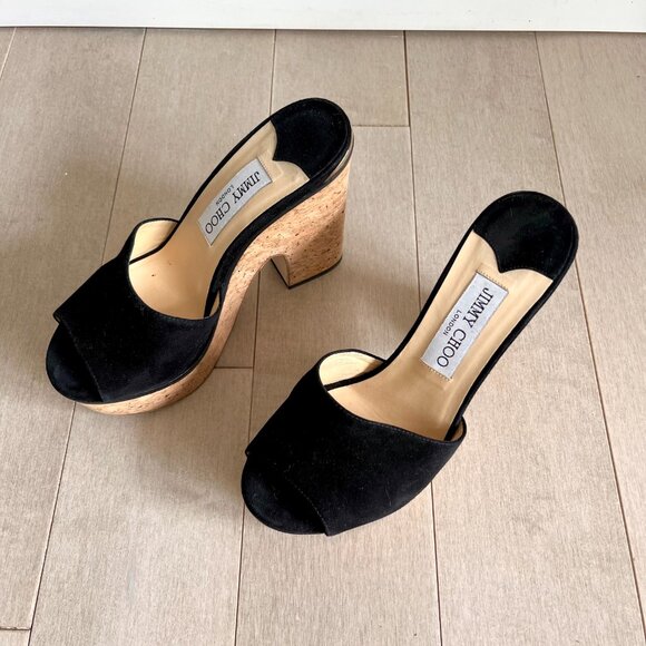 Jimmy Choo Cork Black Sandal Heels - Picture 4 of 8